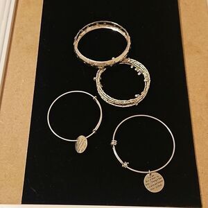 Lot of 4 Silver Tone Inspirational Stackable Bracelets CZ Beaded Set